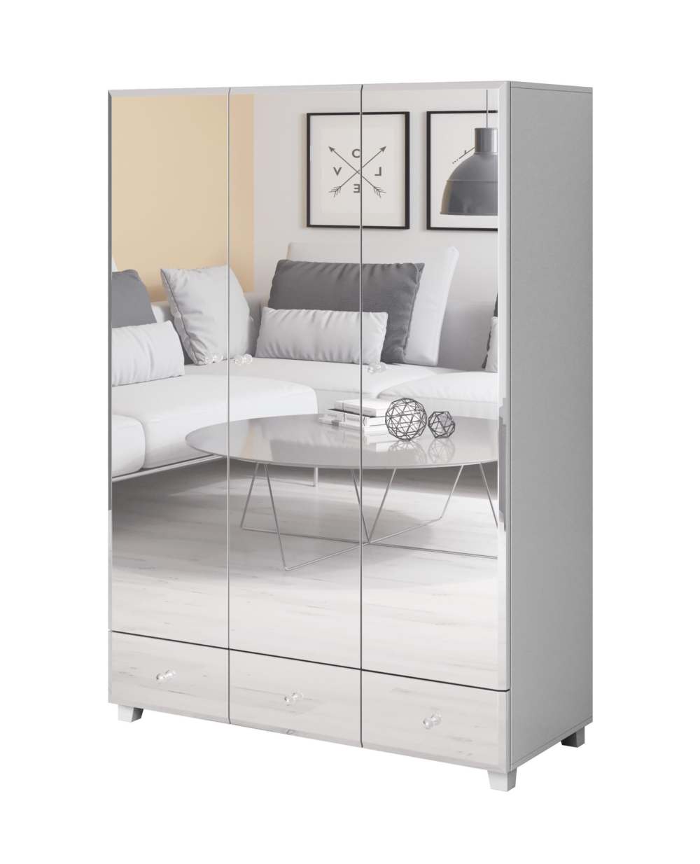 Шкаф «BELLAGIO» 3d3s 2497JG typ 19 Белый/Фасады зеркало