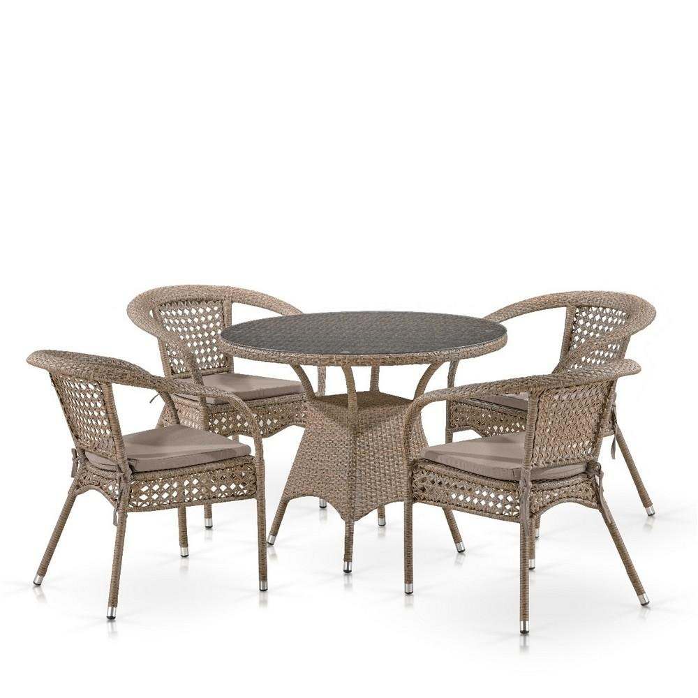 Обеденный комплект плетеной мебели «Лион-1B» T220CT/Y32-W56 Light brown 4Pcs